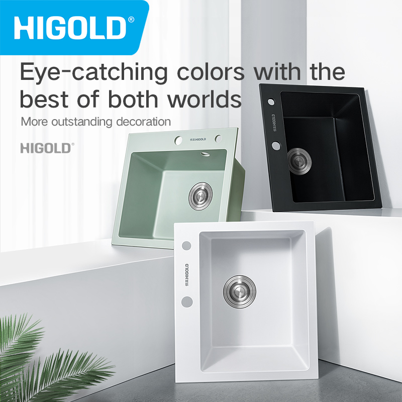 HIGOLD 400mm/500mm Kitchen Sink Quartz Square Sink Topmount Undermount Two Installation Method or Kitchen Bar Sink Young New Design ราคา 5,669 บาท*ส่งฟรี