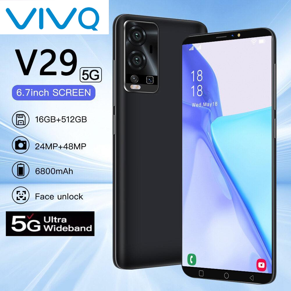 โทรศัพท์มือถือ VIVQ V29 6.7นิ้ว สมาร์ทโฟน 4G/5G แรม16GB+รอม512GB โทรศัพท์มือถือราคาถูก ปลดล็อคการจดจำใบหน้า ใช้แอปธนาคารได้ รองรับภาษาไทย รองรับ2ซิม