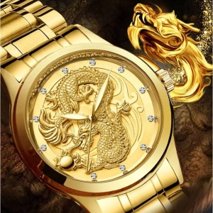 ภาพหน้าปกสินค้าDragon Man ยี่ห้อ นาฬิกาข้อมือ เครื่องประดับ เรือนสีทองลายมังกร ผู้ชายลดราคาถูก สายสแตนเลสทอง กันน้ำได้ รุ่น Men Dragon Gold ซึ่งคุณอาจชอบสินค้านี้