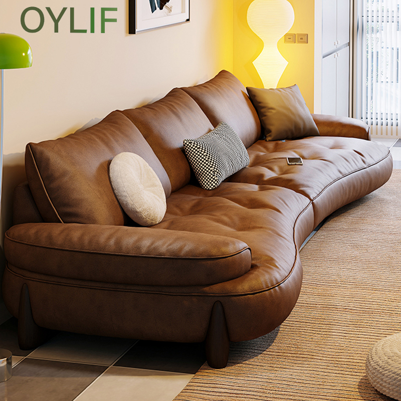 Oylif leather sofa curved sofa vintage sofa living room sofa small set Brown sofa Italian minimalist oy1107 ราคา 56,401 บาท*ส่งฟรี