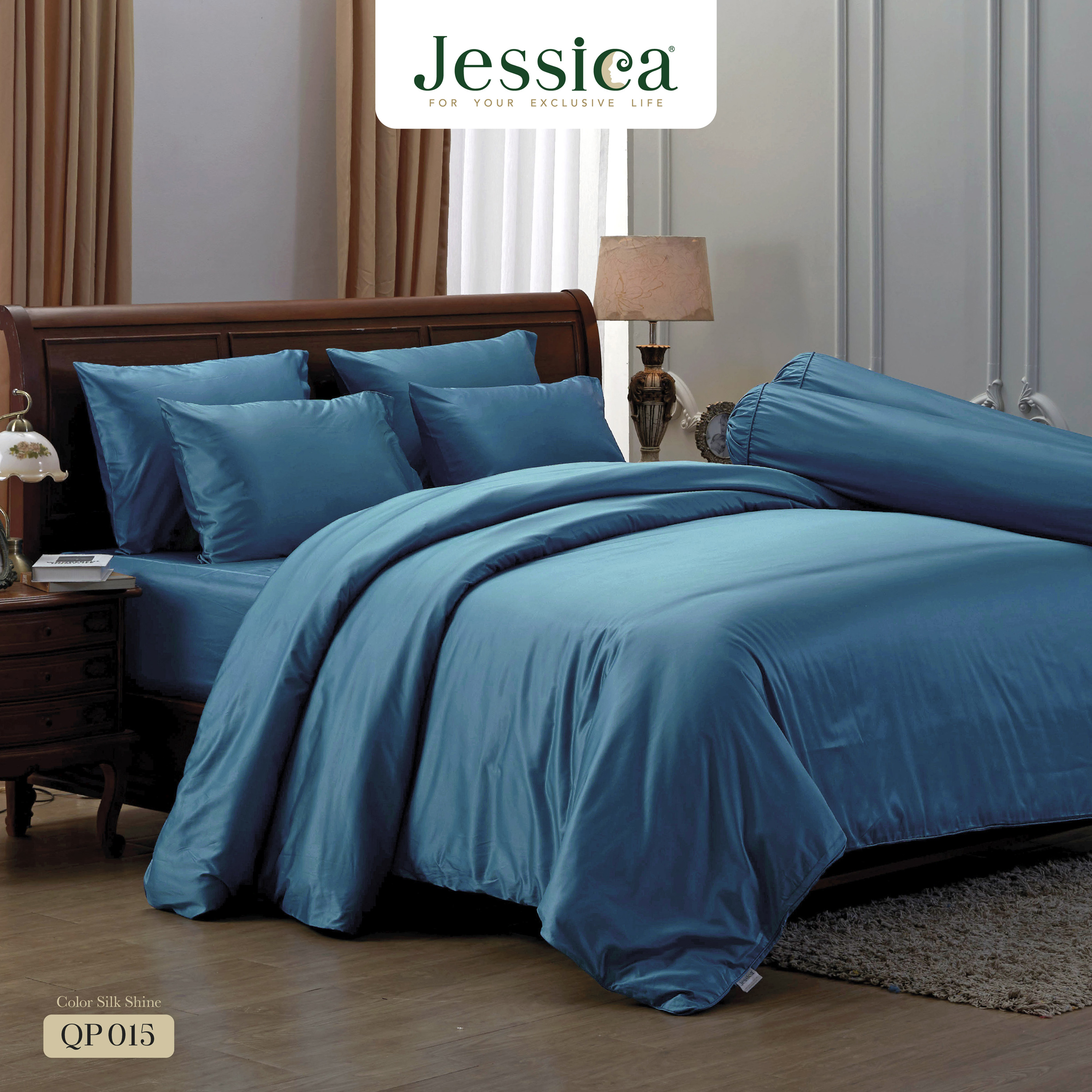 Jessica Color Silk Shine 500 เส้นด้าย QP015 ชุดเครื่องนอน ผ้าปูที่นอน ผ้าห่มนวม สีพื้นสุดเรียบหรู สามารถป้องกันไรฝุ่นได้ ราคา 2,850 บาท*ส่งฟรี