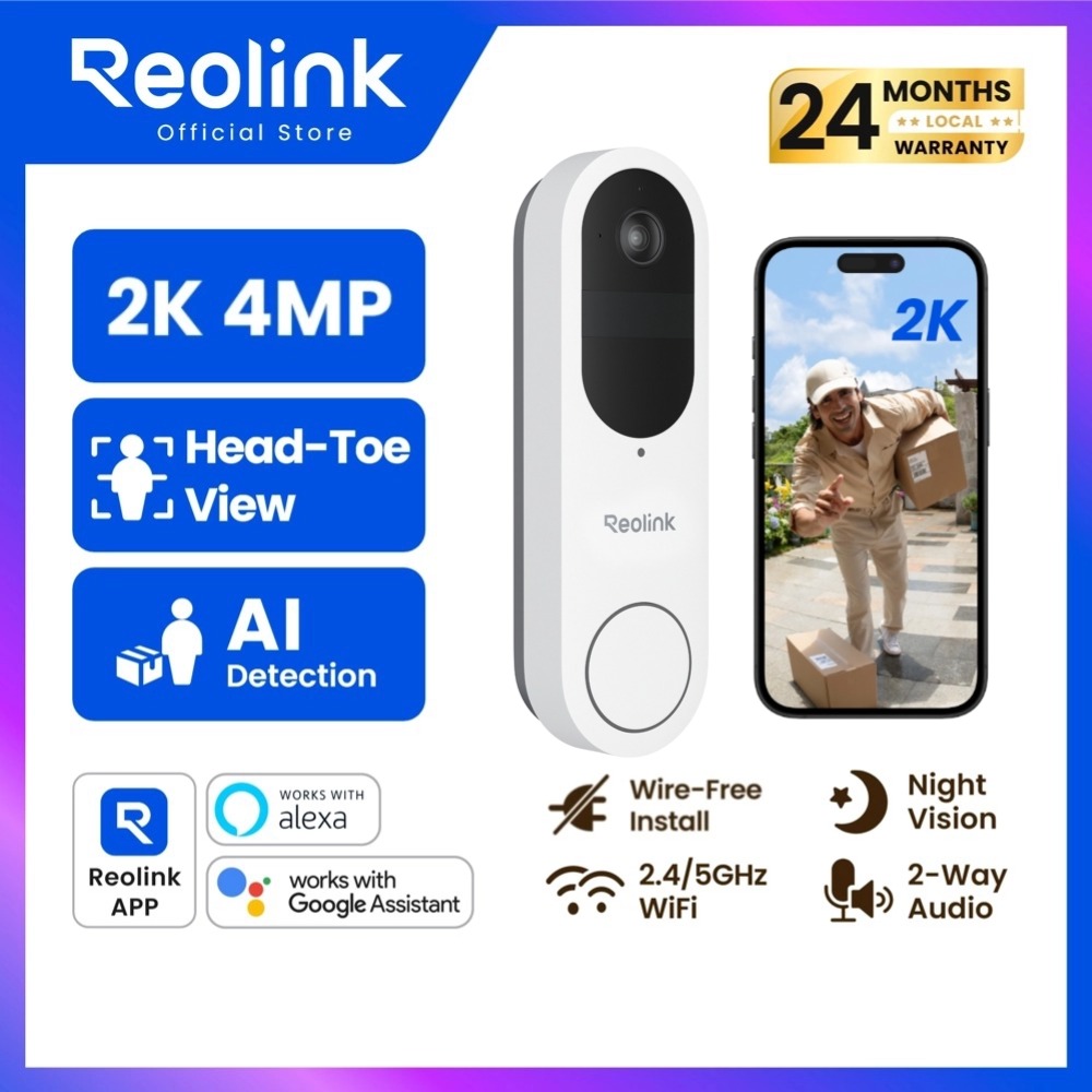 Reolink Video Doorbell Wireless Doorbell Camera (Battery Model) 2K | Wide Angle View Shows Head to Toe. | Wi-Fi 5Ghz | Detect People/Packages ราคา 3,004 บาท*ส่งฟรี