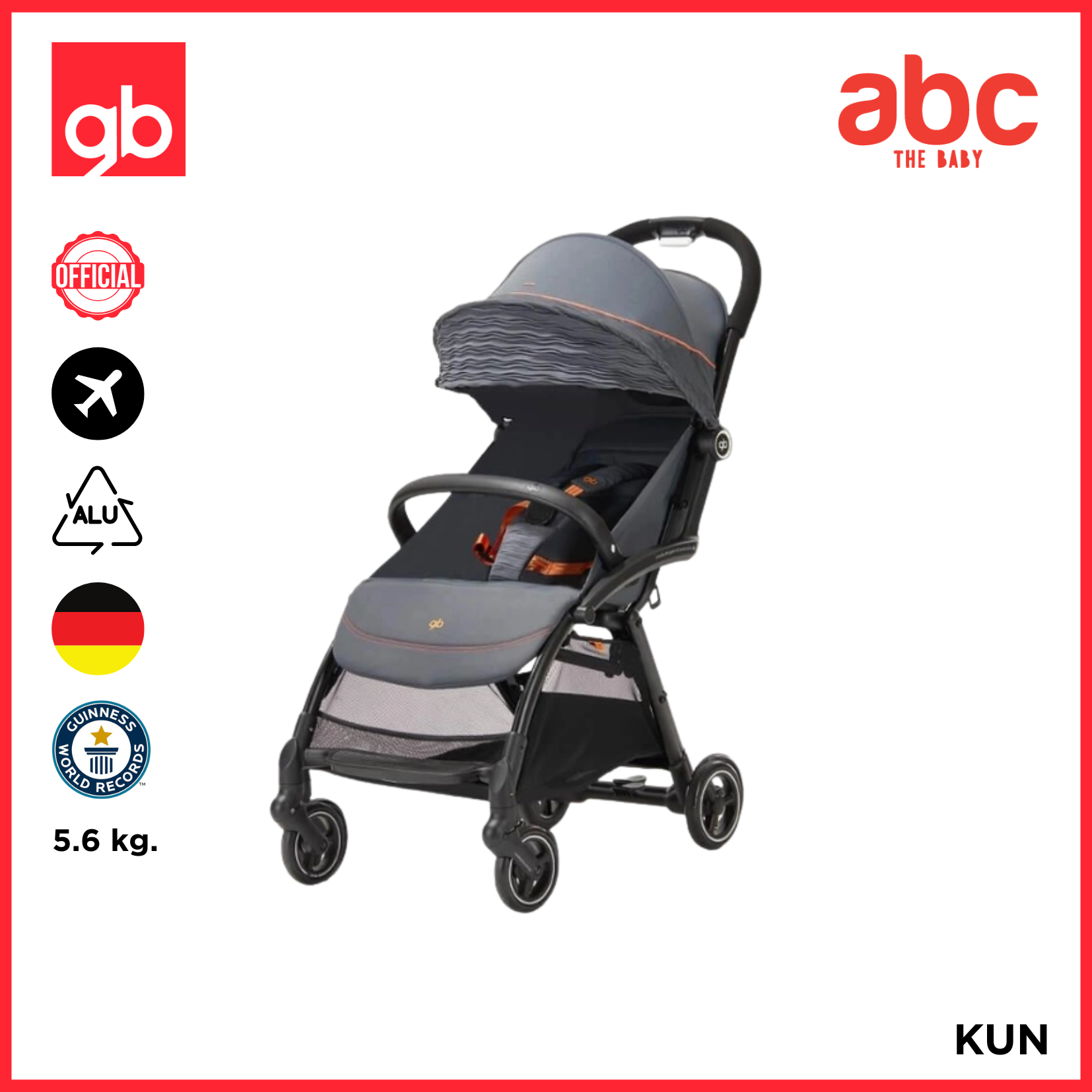 Gb Baby Stroller Model Kun - Color Grey
