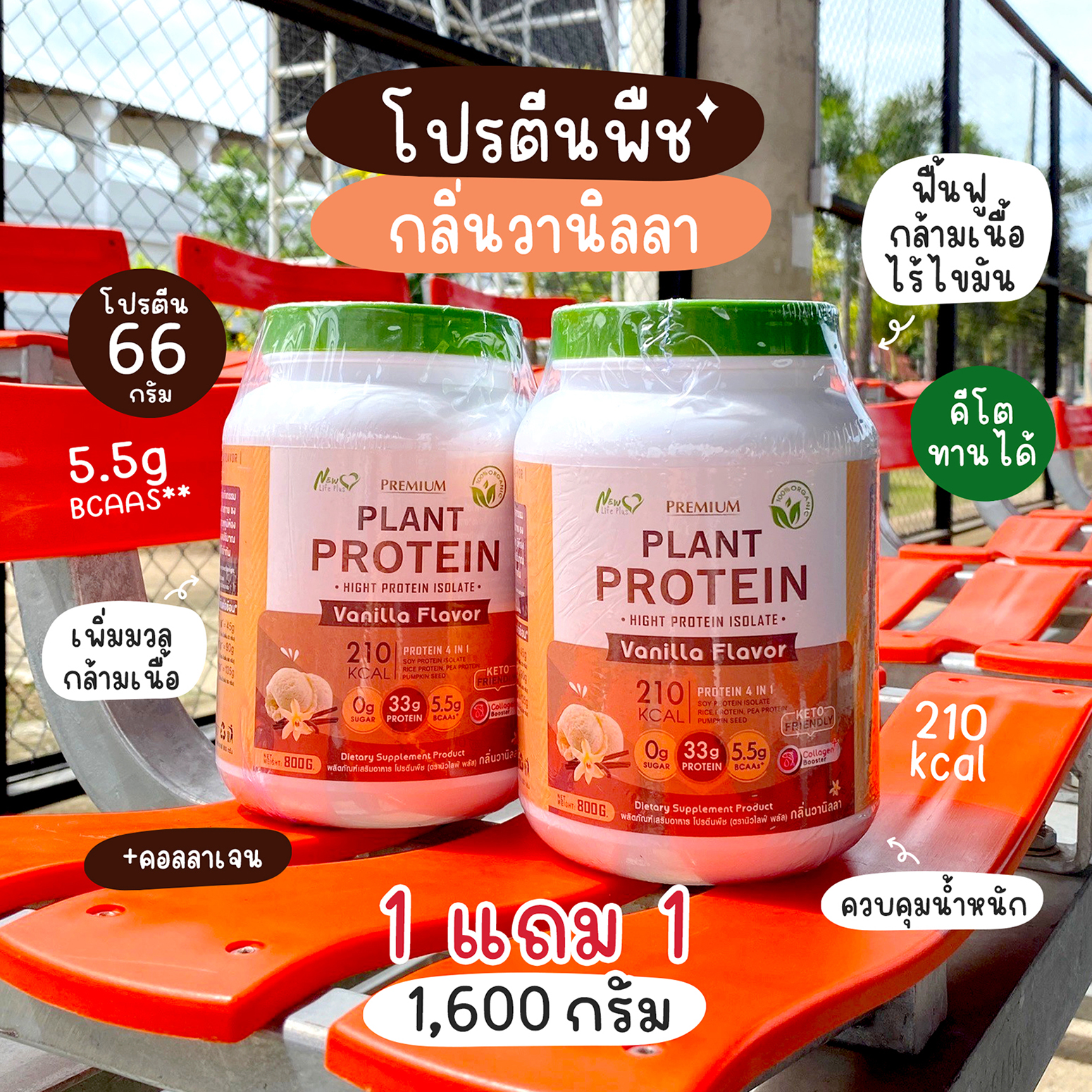🔥ส่งฟรี ส่งไว🔥(1 แถม 1)Plant Protein Vanilla | โปรตีนพืช รสวานิลลา โปรตีนสูง ดีต่อคนแพ้นมวัว 2 กระปุก - ยี่ห้อ New Life Plus ราคา 1,374 บาท*ส่งฟรี