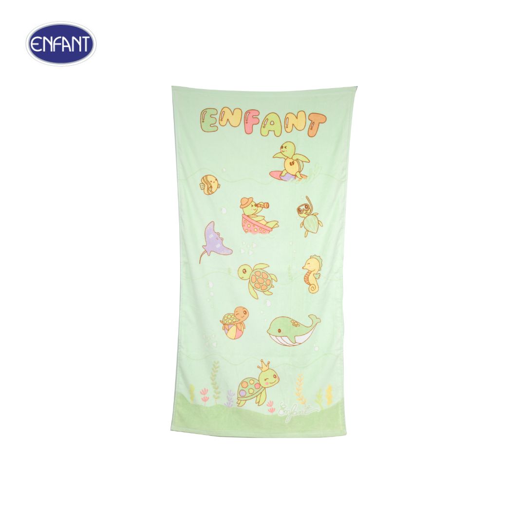 ENFANT (อองฟองต์) ผ้าขนหนูลายน้องเต่าทะเล สีเขียว ราคา 160 บาท*ส่งฟรี