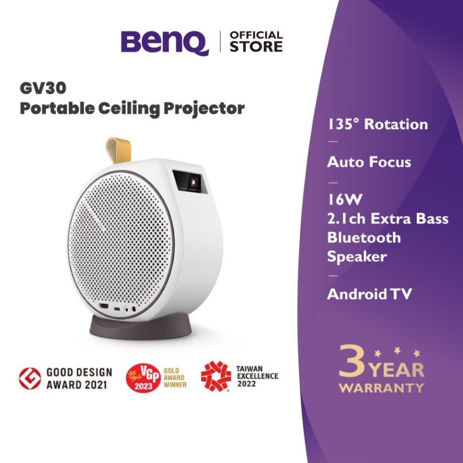 BenQ GV30 Mini LED Wireless Projector with Android TV and Bluetooth Speaker (โปรเจคเตอร์พกพา, โปรเจคเตอร์ wifi, มินิโปรเจคเตอร์ 135°) ราคา 16,400 บาท*ส่งฟรี