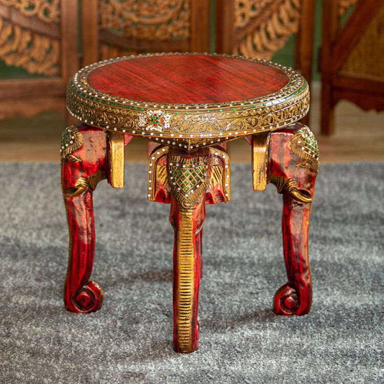 Thailandia red elephant sofa side table 48x50cm carved leg for hotel room restaurant decoration ราคา 3,399 บาท*ส่งฟรี