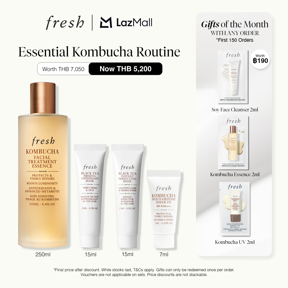 [JULY ONLY] FRESH The Kombucha Essential Routine   [Free Mini Worth ฿1,850] – The Complete Ritual for Healthy-Looking Skin ราคา 5,200 บาท*ส่งฟรี