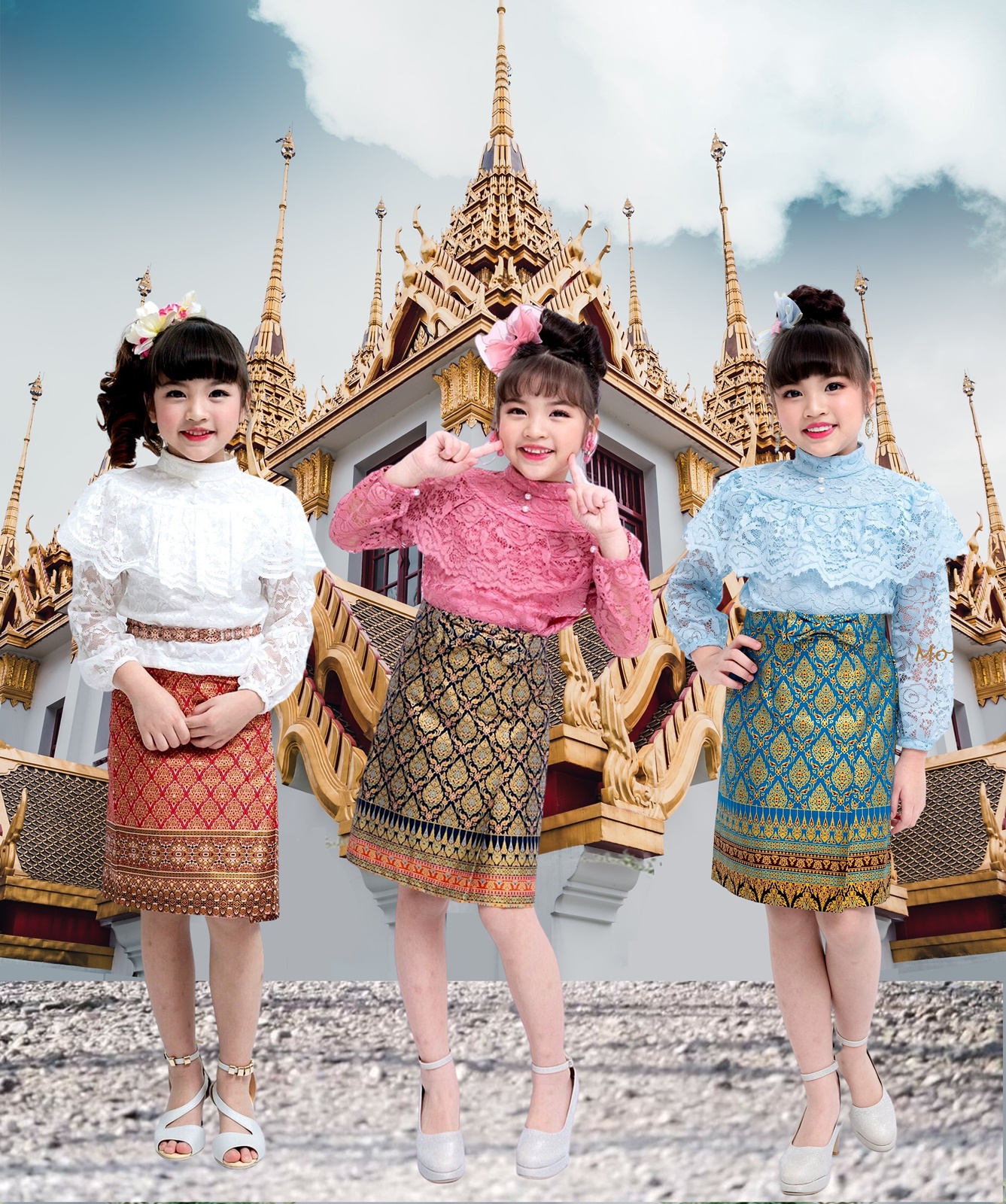 ชุดไทยเด็ก Suchada ชุดไทยไปโรงเรียน รวมสี ชุดทำบุญ ชุดไทยทำบุญ เด็กหญิง ชุดไทยลูกไม้ ชุดไปงาน เด็กหญิง ชุดไทยยาว ผ้าไทยขลิบทอง ราคา 890 บาท*ส่งฟรี
