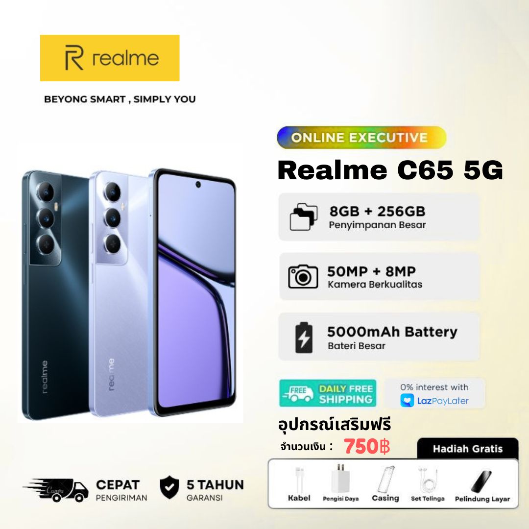 [พร้อมส่ง] Realme C65 (8+256GB) | หน้าจอใหญ่ 6.67 นิ้ว แบตเตอรี่ใหญ่ 5000 mAh ชาร์จเร็ว 45W ราคา 4,499 บาท*ส่งฟรี