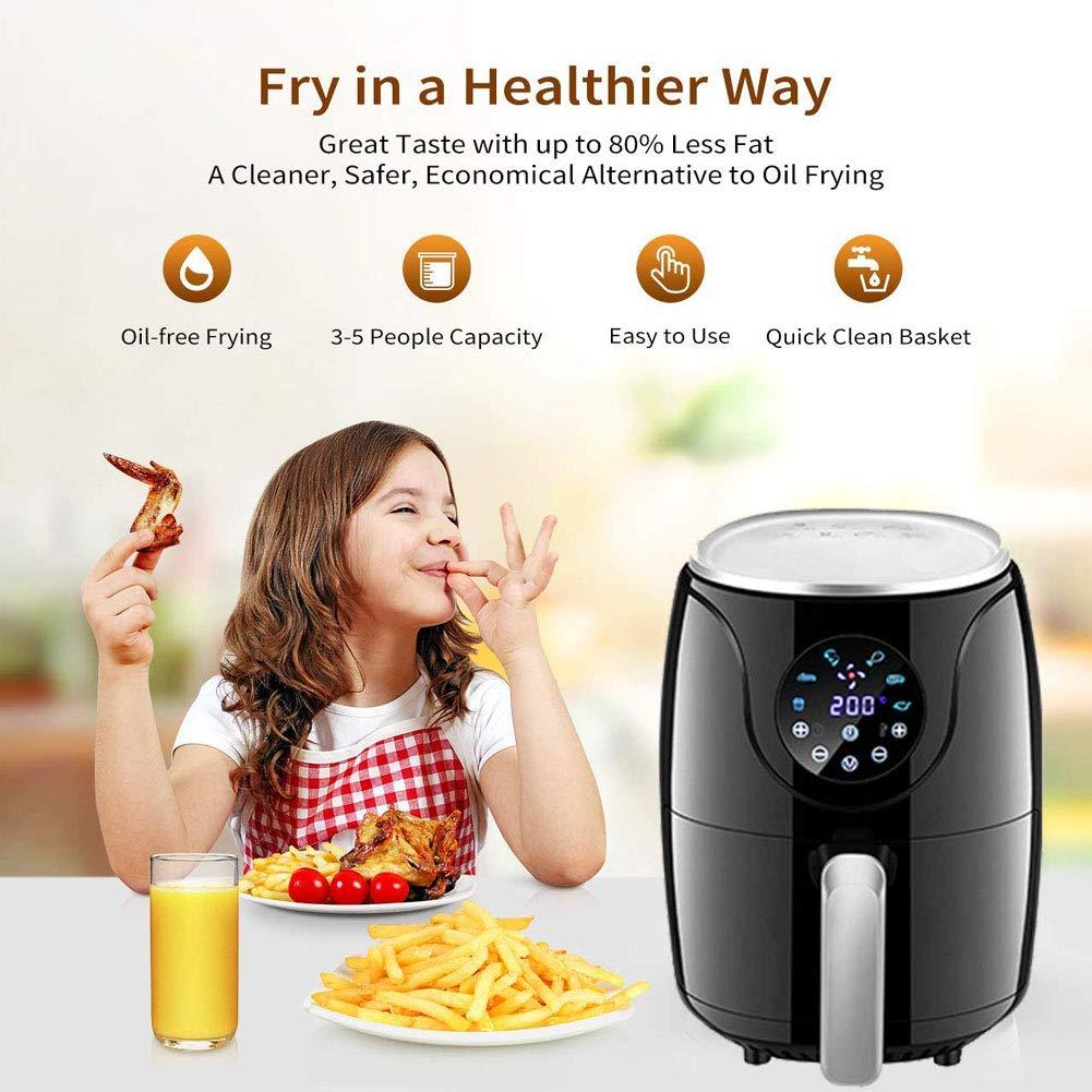 2.6 ลิตร LCD Smart Air Fryer สำหรับน้ำมันปรุงอาหารเพื่อสุขภาพปราศจากไขมันและไขมันต่ำ - ตั้งเวลาและปรับอุณหภูมิได้ / 7 เมนู / Rotisserie ถอดออกได้, 1,000 วัตต์ - ดำ