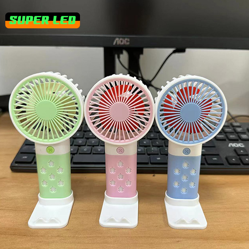 Super LED 🇹🇭 mini usb Fan, handheld fan, portable fan with charging stand, small, cute, bright colors, table fan. ราคา 59 บาท*ส่งฟรี