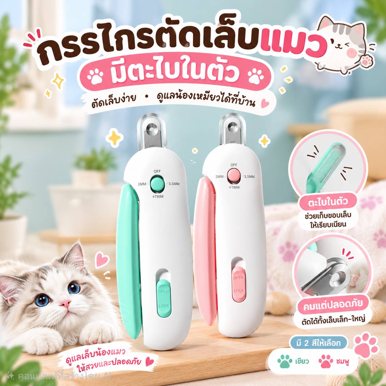 กรรไกรตัดเล็บสัตว์เลี้ยง สำหรับ สุนัข แมว ตะไบเล็บในตัวตัด