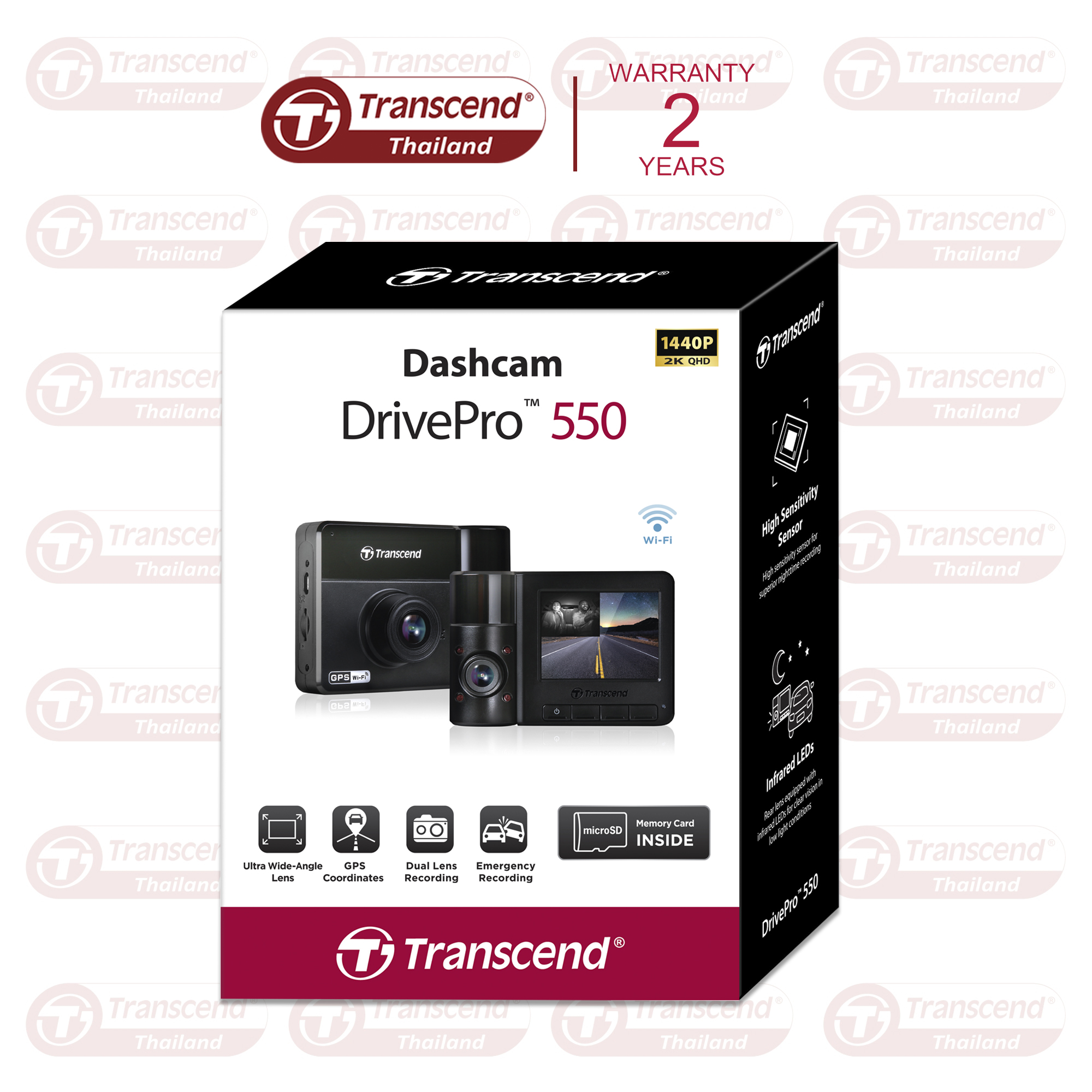 Transcend DrivePro 550 ( Dual Lens) : TS-DP550A-128G ,Memory Card 128GB :Transcend -Two-year Limited Warranty ราคา 5,240 บาท*ส่งฟรี