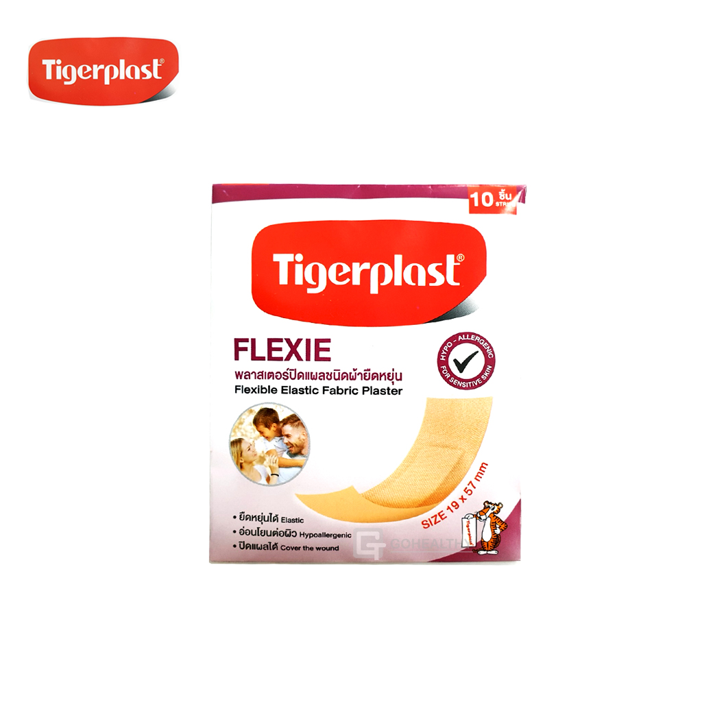Tigerplast Flexie พลาสเตอร์ผ้า ยืดหยุ่น อ่อนโยนต่อผิว บรรจุซองละ 10 ชิ้น ไทเกอร์พลาส ผ้า ไม่มีรอยดำ Gohealthy ราคา 17 บาท*ส่งฟรี