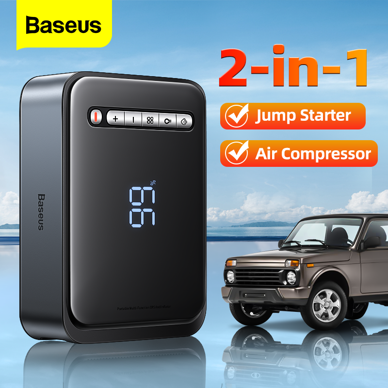 BASEUS 2 in 1 Car Jump Starter Power Bank Portable Air Compressor Inflator Pump Power Station 1000A Battery Starter Auto Booster ราคา 4,199 บาท*ส่งฟรี