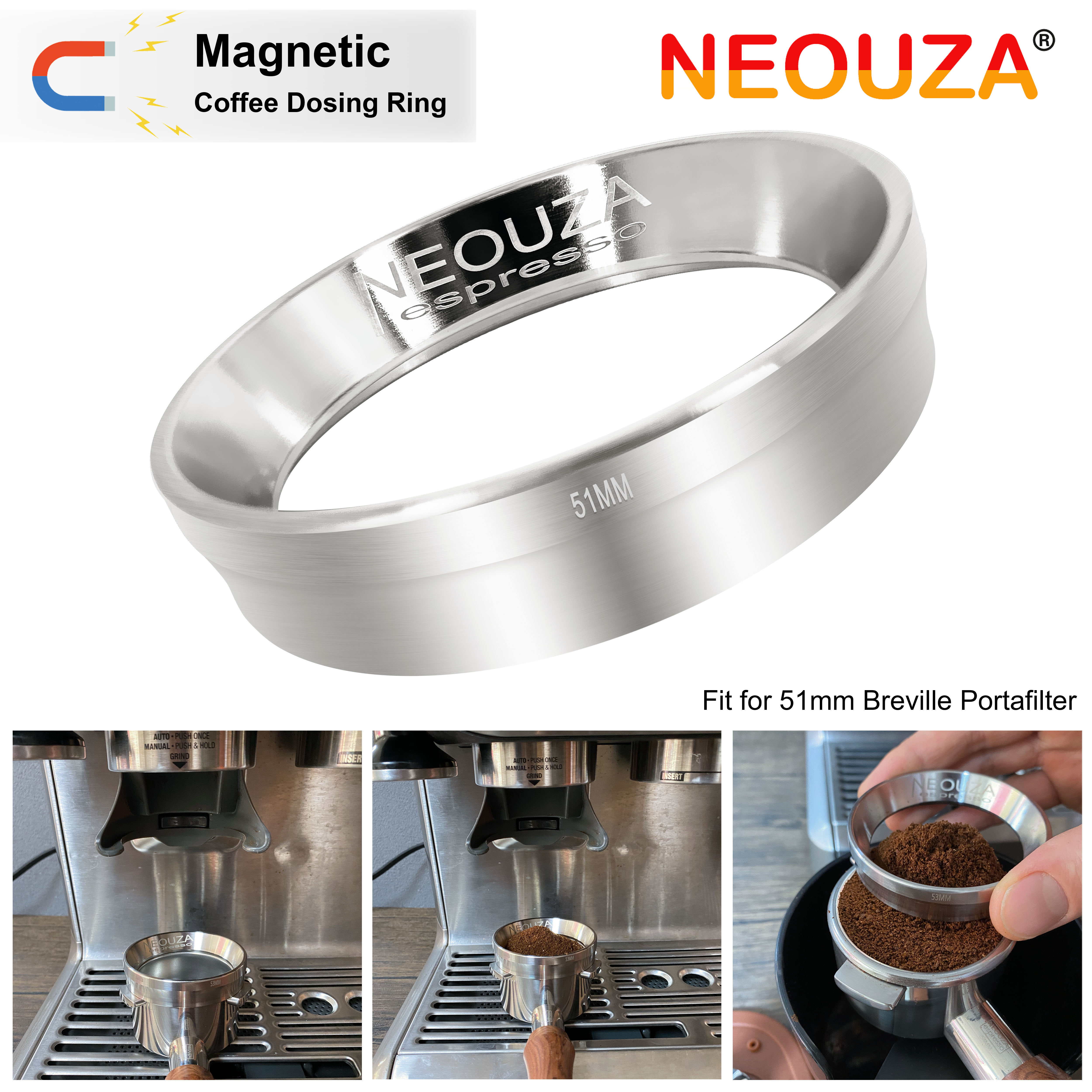 NEOUZA Coffee Espresso Dosing Funnel Ring Catcher with Magnetic Stainless Steel Fits for Portafilter 51/53/58mm ราคา 230 บาท*ส่งฟรี