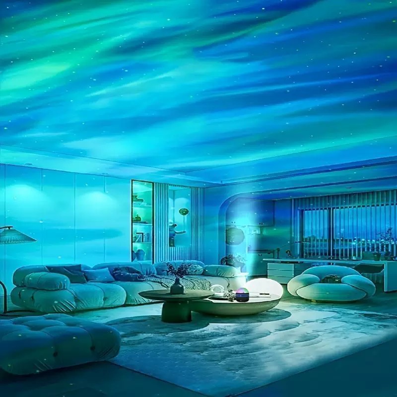 ไฟกลางคืนหมุนหมุนโคมไฟฉายออโรร่า LED RGB โปรเจคเตอร์สีสันสดใสห้องนั่งเล่นข้างเตียงโดยรอบ