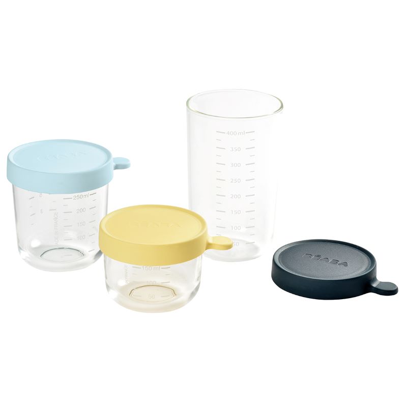 Beaba Set of 3 Conservative Glass Jars (150 ml Yellow / 250 ml Light Blue / 400 ml Dark Blue) ราคา 1,890 บาท*ส่งฟรี
