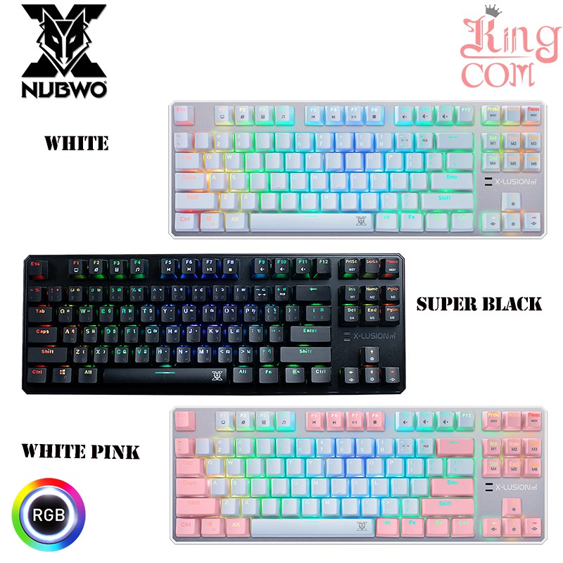 ขายดี! KEYBOARD NUBWO X-LUTION X21 TKL WHITE RGB LED Blue Switches