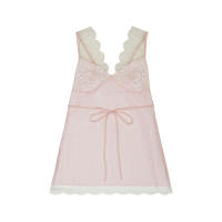 ขาว/ชมพู SLYQ CHARISMA LACE TIE WAIST DRESS เดรสสั้นตัดต่อผ้าลูกไม้ทรงตรงคอวีลึกผูกเอว