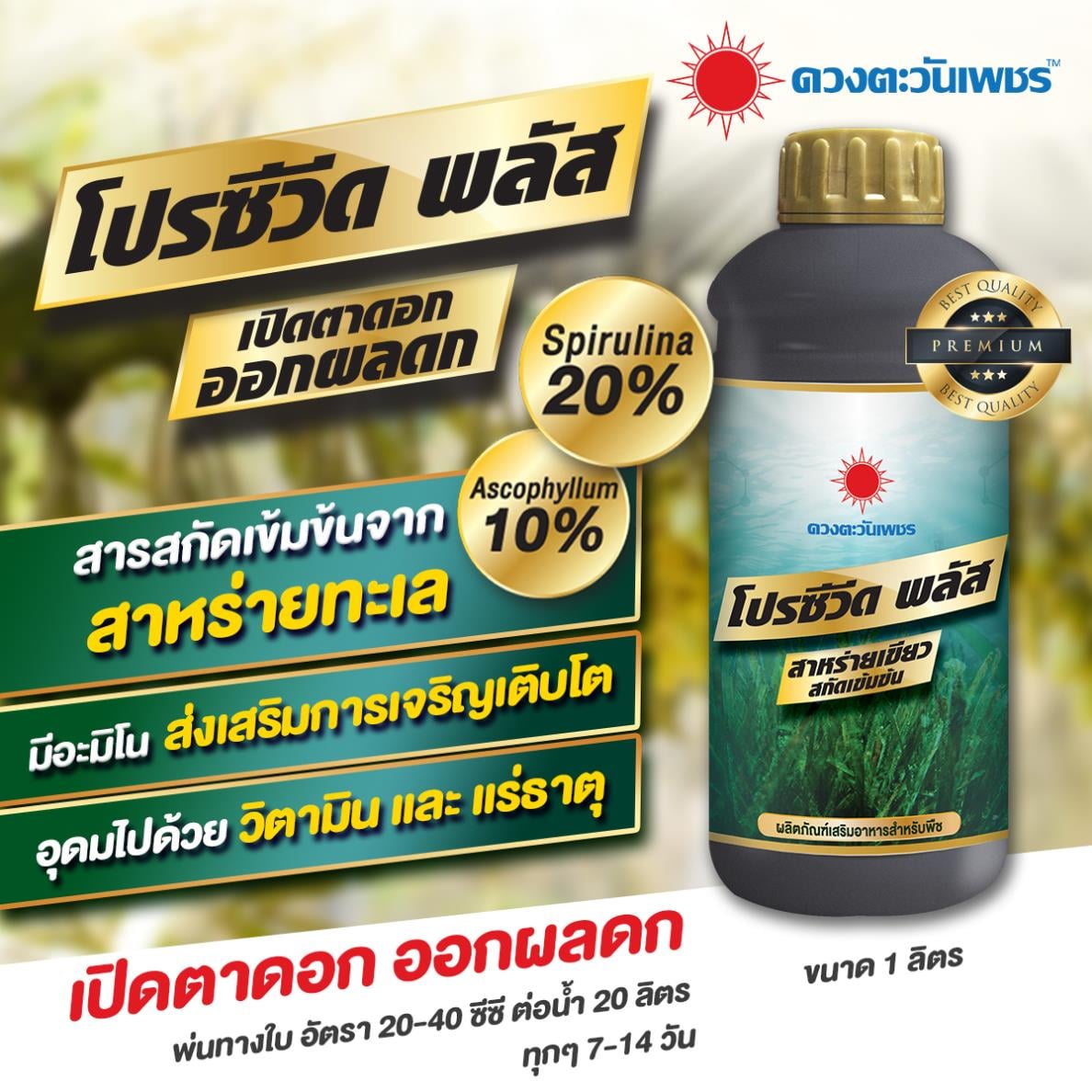 ปุ๋ยน้ำ โปรซีวิดพลัส สูตรเปิดตาดอก ออกผลดอก แตกใบอ่อน แตกยอด แตกกิ่ง แตกกอ ขนาด 1 ลิตร รับฟรี!! ธาตุอาหารเสริมพืช ราคา 290 บาท*ส่งฟรี