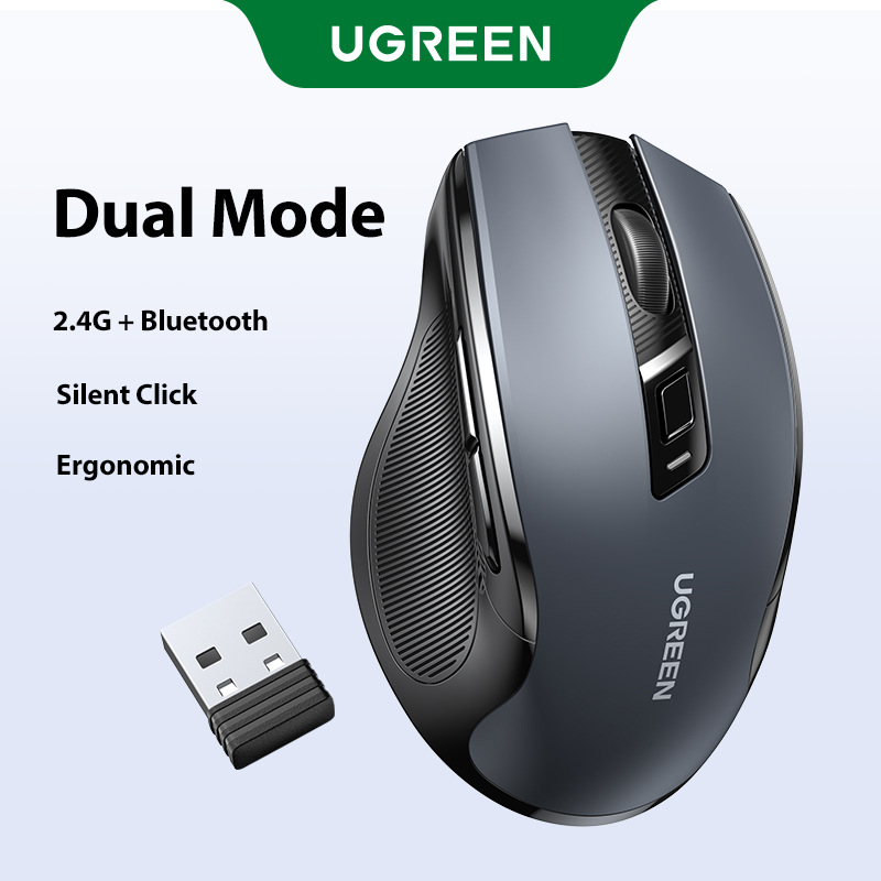 UGREEN Wireless Mouse Bluetooth 2.4G Ergonomic Silent Click 800-4000DPI Adjustment for Office Work Model: 90855