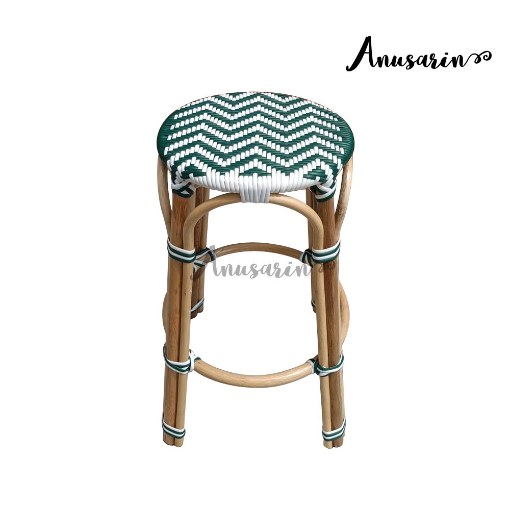 Anusarin 72 cm Rattan Stool woven in Green&White Stripes- zig zag pattern in Betong Stream Series ราคา 2,400 บาท*ส่งฟรี