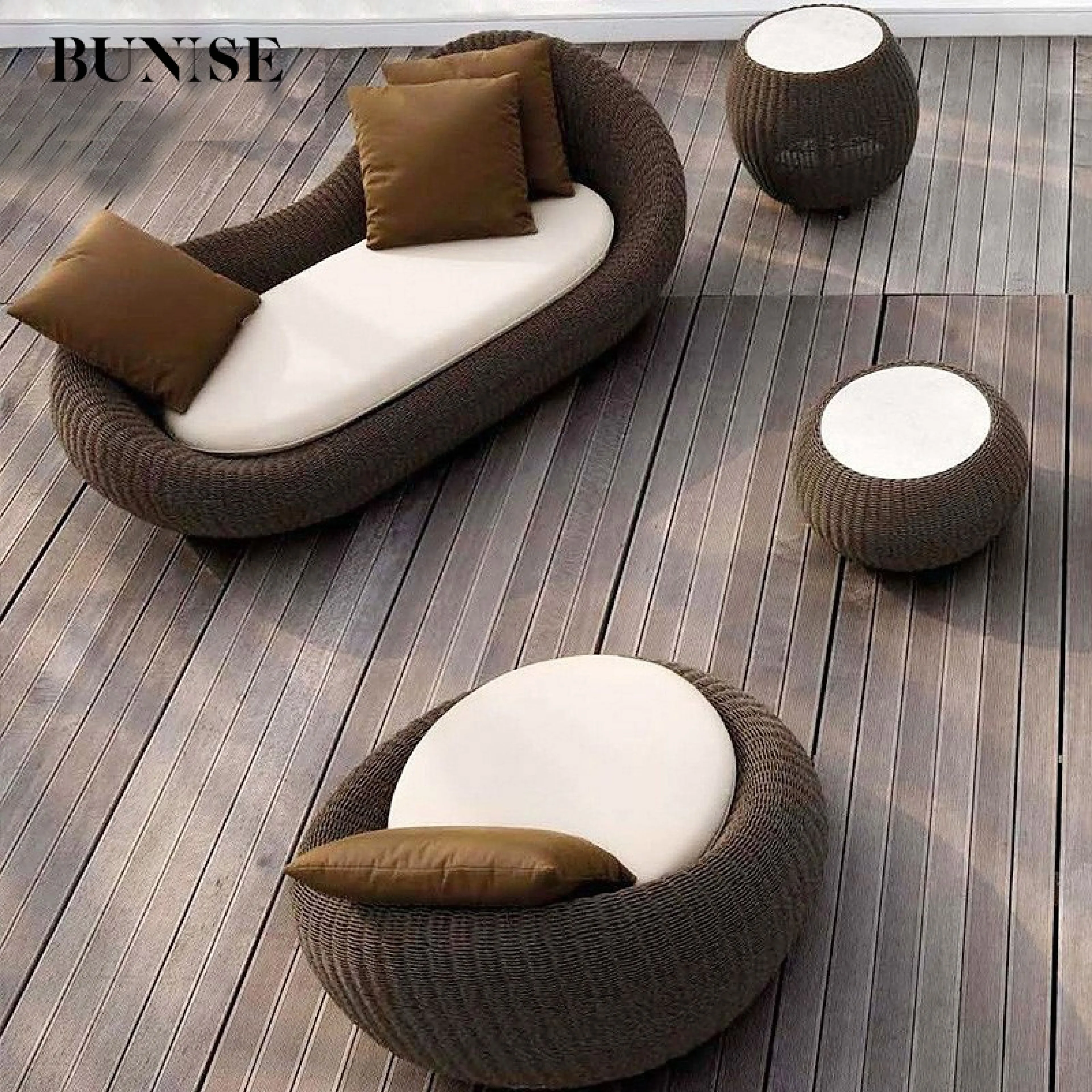 BUNISE Outdoor Half-Circle Rattan Sofa Set P29 - Lazy Woven Chair and Sofa for Gardens, Balconies, and Outdoor Lounge Areas