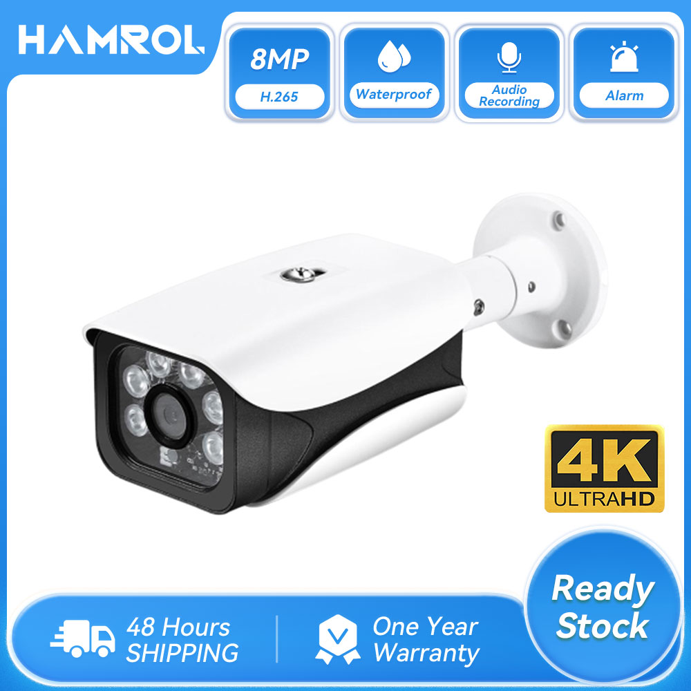 กล้องวงจรปิด กล้องวงจรปิดไร้สาย Wi-Fi Hamrol 8MP 4K กล้อง IP POE กันน้ำกลางแจ้ง H.265 Night Vision การเฝ้าระวังวิดีโอกล้อง