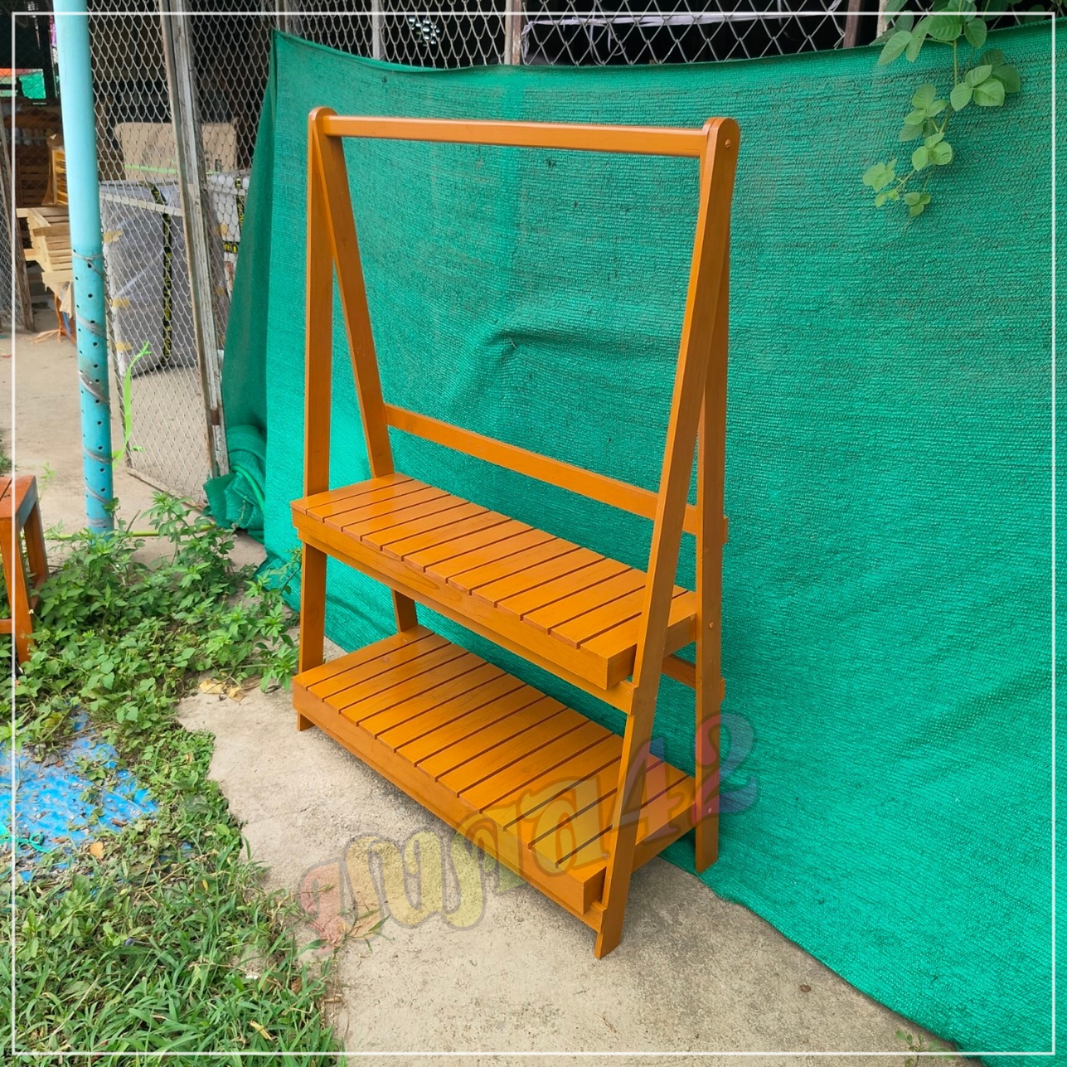 MK42 ราวตากผ้า ราวผ้าไม้สัก ที่ตากผ้า พับได้ กว้าง115 ซม สูง150 ซม ชั้นที่1 ลึก40 ซม ชั้นที่2 ลึก30 ซม. สีย้อม(อิฐ) แบบ 2 ชั้นวางของ ราวผ้าพับได้ ราวตากผ้าไม้สักพับได้ Clothes rack. ราคา 1,190 บาท*ส่งฟรี