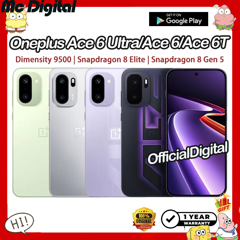 Oneplus Ace 6 Ultra Dimensity 9500 Oneplus Ace 6 Snapdragon 8 Elite Oneplus Ace 6t Snapdragon 8 Gen 5 6.83" 7800Mah/8300Mah 120W/100W | Support Thailand and Google ราคา 14,499 บาท*ส่งฟรี