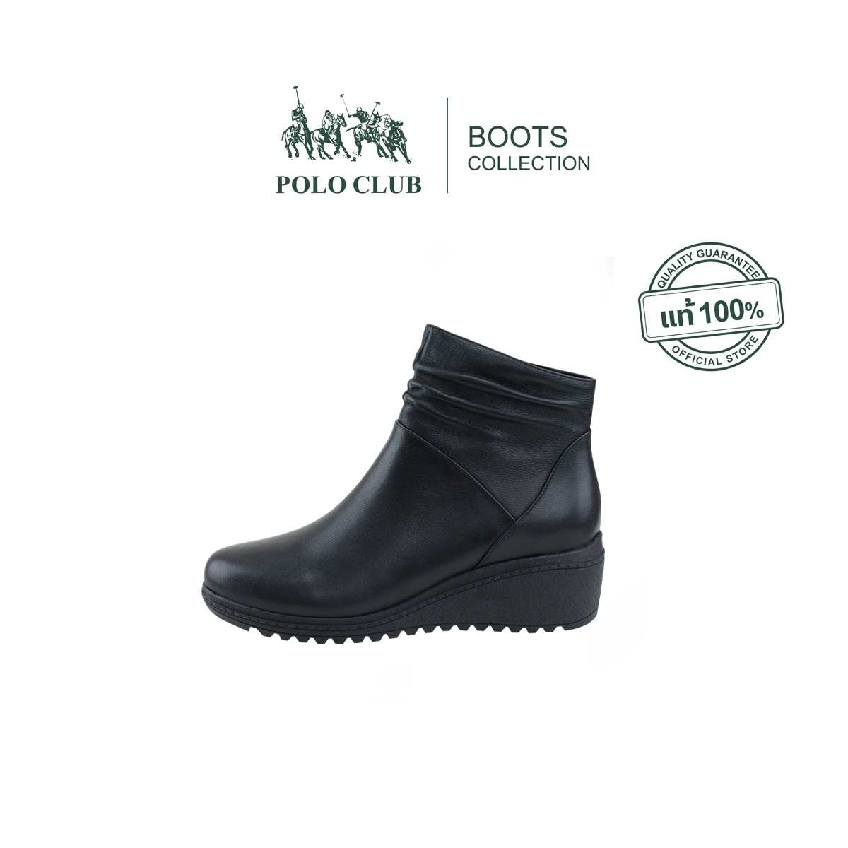 Polo Club Genuine Leather Boots, Model Bo-1850, Black | Women's Boots Fashionable Shoes, 100% Genuine Leather, Comfortable to Wear, Height 2.5 Inches. ราคา 3,400 บาท*ส่งฟรี