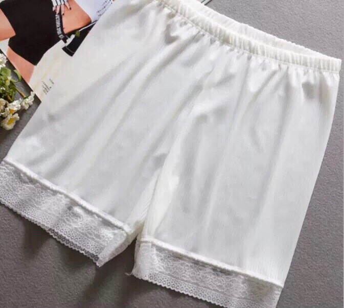 Safety pants anti-lightening female summer ice silk traceless loose thin section lace bottoming shorts insurance pants （Waist: 24-38 inches）8807#