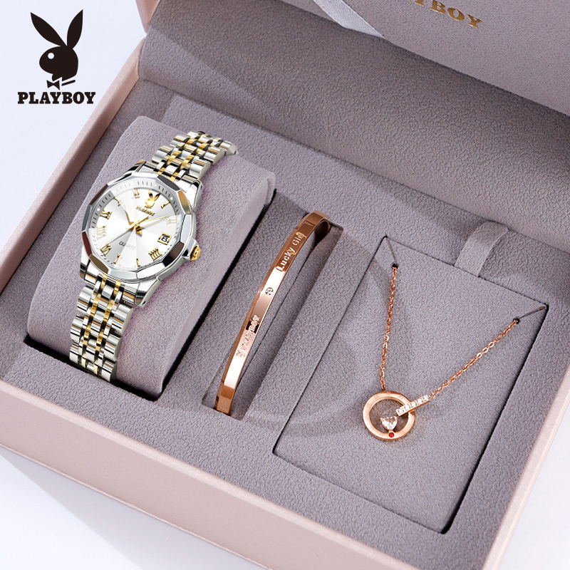 Playboy 100% Genuine Women's Watch, Waterproof, Genuine, New 2026, Stainless Steel Strap, Shockproof, Calendar, Luminous, Quartz Watch, Gift for Girls. ราคา 720 บาท*ส่งฟรี