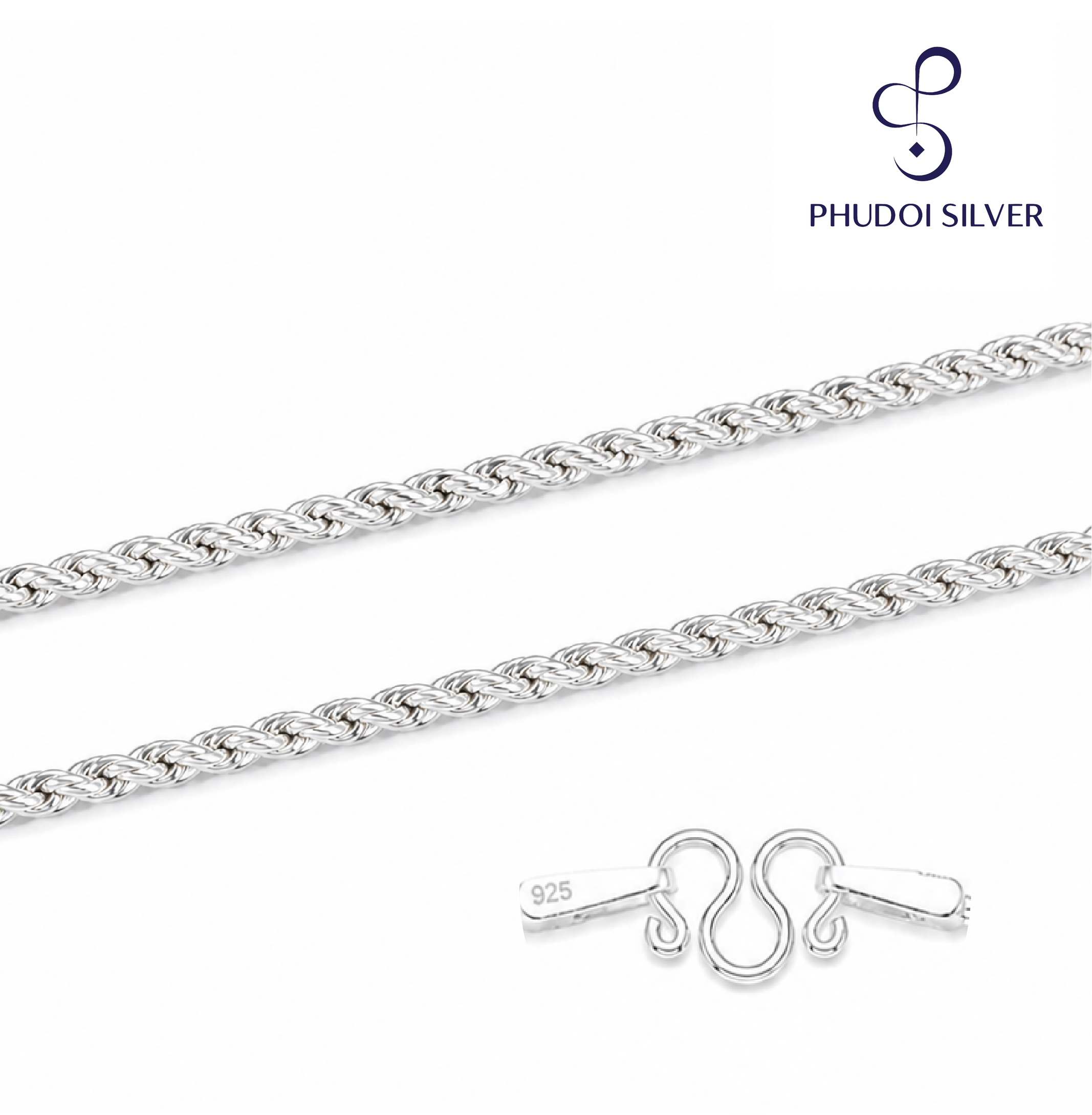 Silver Necklace with Spiral Chain Pattern, Thickness 1.7 Mm. the Entire Necklace Is Made of Genuine Silver. (Not Silver Plated) 92.5% Silver Bracelets. Each Bracelet Comes with a Warranty Card. Comes with a Velvet Cloth Bag and Free Silver Cleaning Soluti ราคา 1,375 บาท*ส่งฟรี
