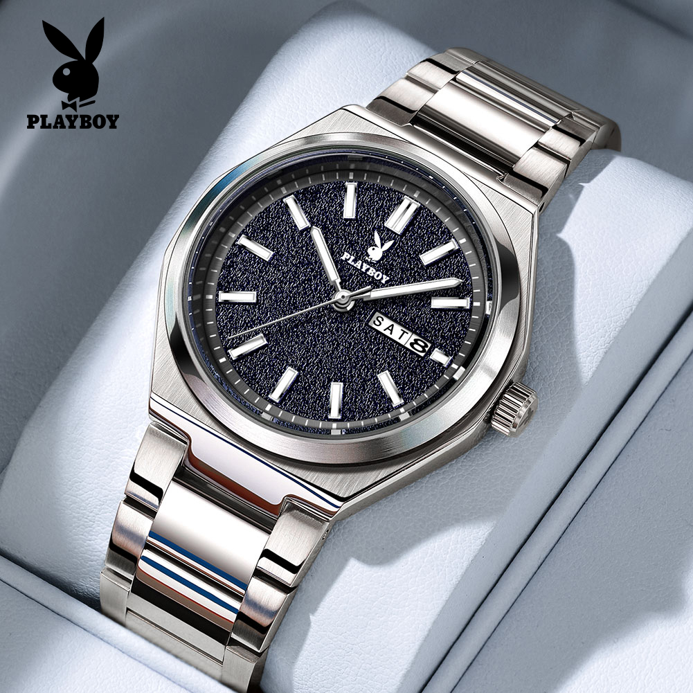 Playboy Men's Wristwatch, Shockproof, Waterproof 30m, Quartz System, Stainless Steel Strap, Men's Gift, Newest, Free Delivery for Everyday Use. ราคา 1,059 บาท*ส่งฟรี