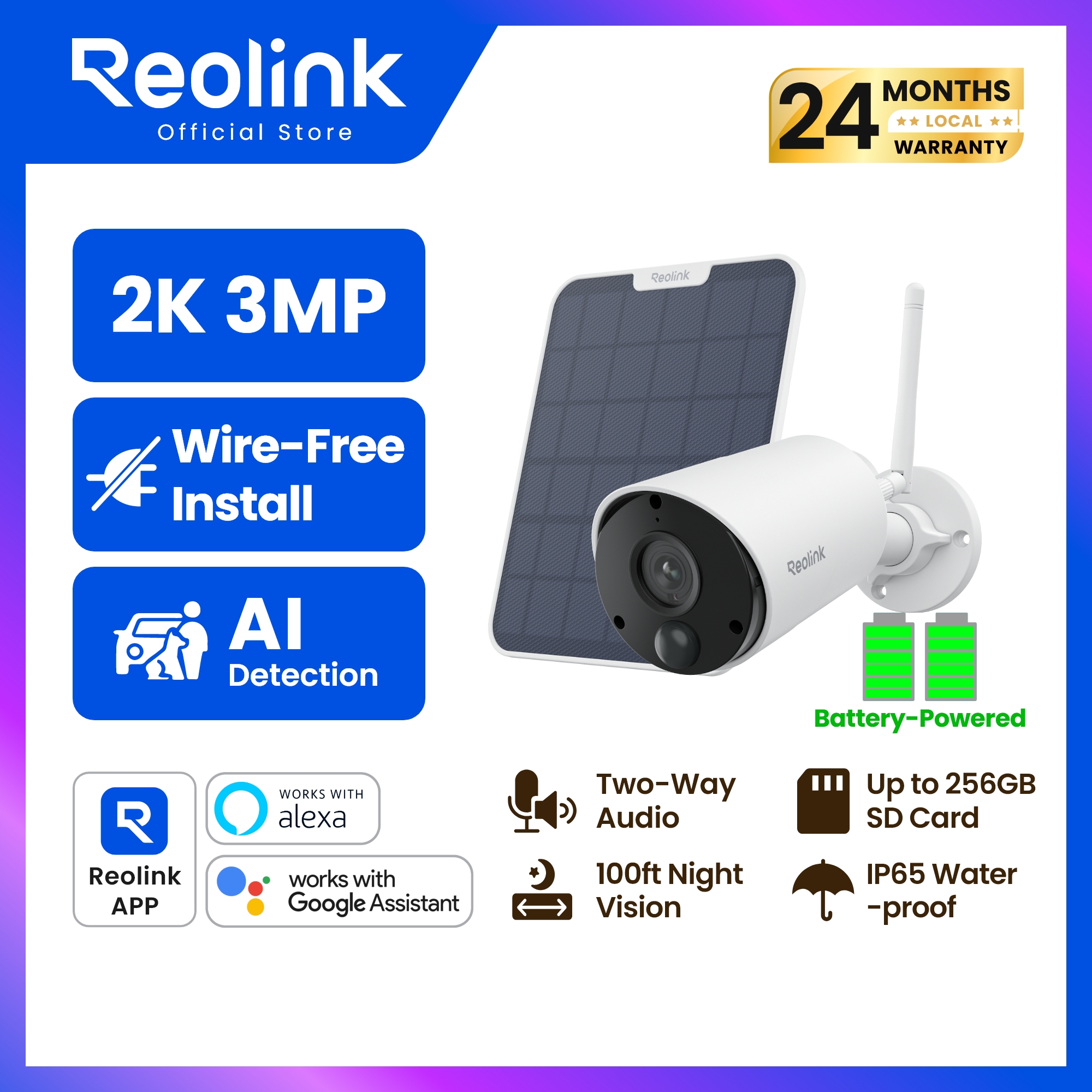 [Ship from Thailand] Reolink Argus Eco 3Mp Wireless Cctv Camera for External Installation. with Solar Panel, Ai Intelligent Detection, No Monthly Fee, 2-Year Center Warranty. ราคา 2,379 บาท*ส่งฟรี