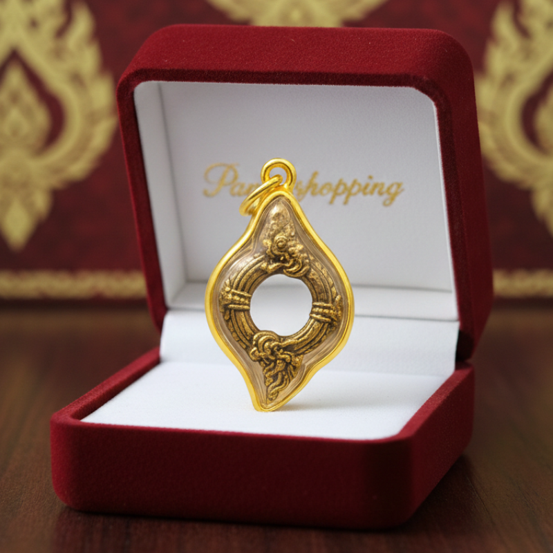 Phayenak, Phayenak Pendant with Gold Micron Braided Frame, Entwined Phayenak, Height 4 Cm. Phayenak Bua Sak, Bua Nac Ba Sak, Bua Nac Ba Sak Pendant. Life Is Prosperous. Wealth and Gold Are Abundant. Father Grandfather Sri Suthoto