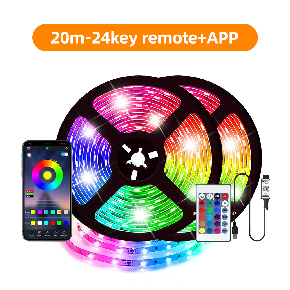 ไฟแถบไฟแบ็คไลท์ทีวี 15 เมตร ปลั๊ก USB ไฟแถบ LED RGB 5050 ไฟตกแต่งห้องนอน ห้องนั่งเล่น จังหวะดนตรี ควบคุมด้วยแอปโทรศัพท์