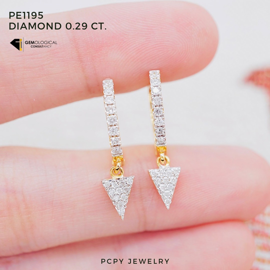 [Pcpy Jewelry] Genuine Diamond Hoop Earrings 💎 9K Genuine Gold (37.5% Gold) 100% Genuine Diamonds, Belgian Cut [9Kpe1195] ราคา 25,990 บาท*ส่งฟรี