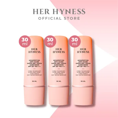 PiggyPrice HER HYNESS [แพคสาม] HER HYNESS HEXAPEPTIDE ANTI-AGING SUPER DRY TOUCH SUNSCREEN SPF50+ PA++++ กันแดดสูตรสปอร์ตกันน้ำ กันเหงื่อ 30มล.