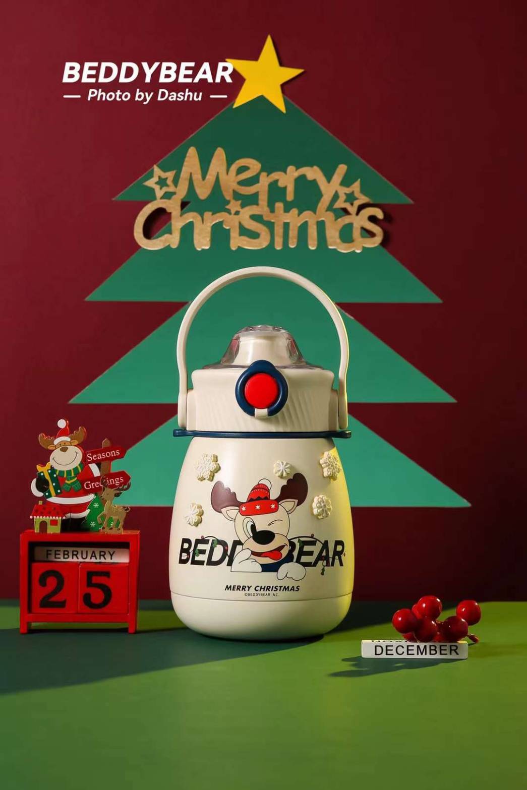 BeddyBear Christmas Collection 2022 กระติกน้ำสูญญากาศสแตนเลส ฝายกดื่ม เก็บอุณหภูมิ ร้อน/เย็น พร้อมสายสะพาย รุ่นBB010S22-008CM ความจุ 850 ml. ราคา 1,290 บาท*ส่งฟรี