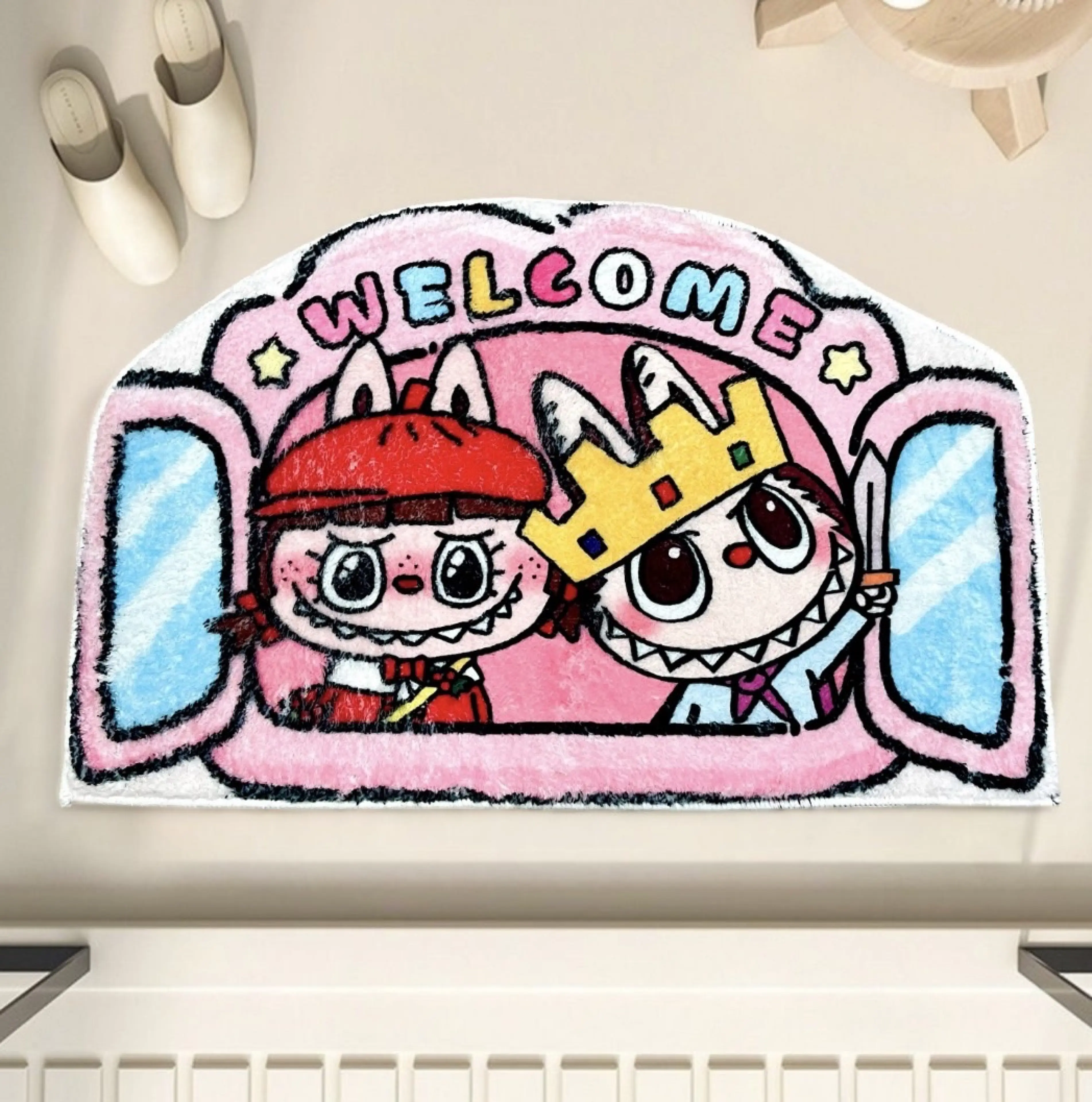 พรมเช็ดเท้า Labubu 40x60 ซับน้ำได้ดี มีปุ่มกันลื่น ลายการ์ตูนน่ารัก