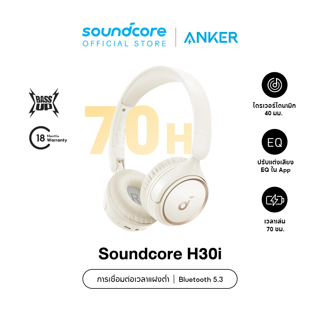 Soundcore by Anker H30i headphone bluetooth หูฟังบลูทูธไร้สาย หูฟังตัดเสียงรบกวน หูฟังไร้สาย A3012 ราคา 999 บาท*ส่งฟรี