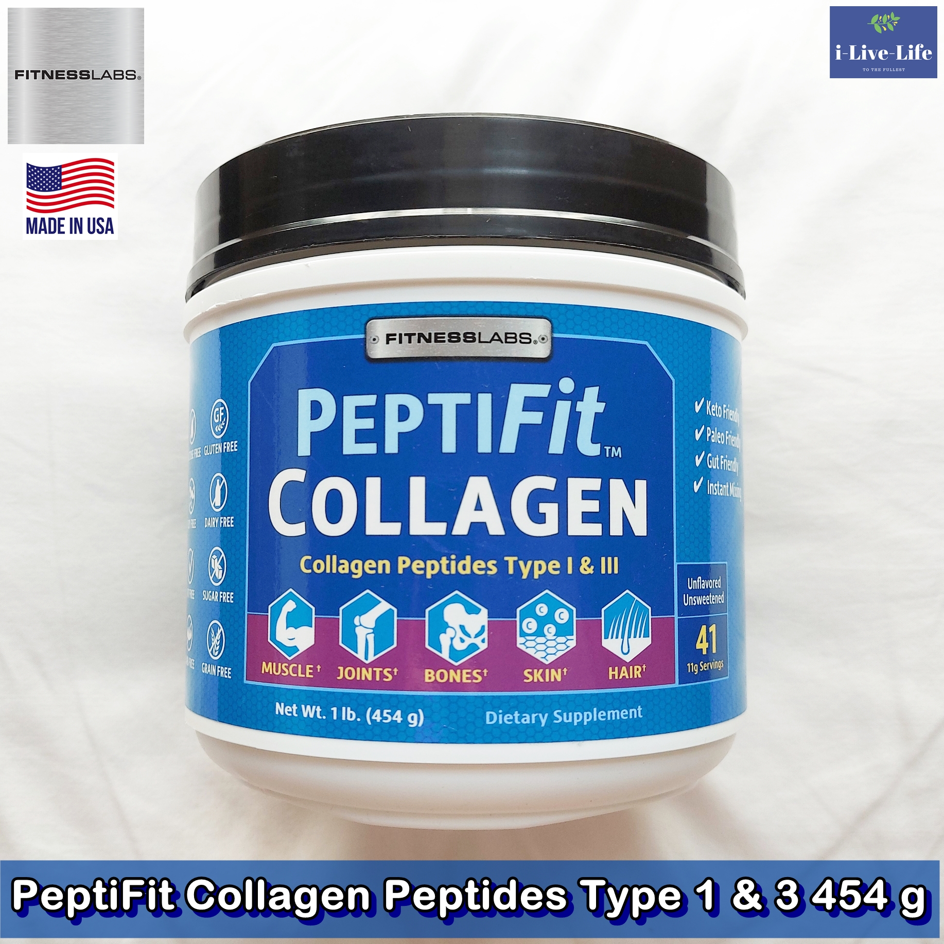 PeptiFit Collagen Peptides Type 1 & 3 คอลลาเจน เปปไทด์ 454 g - FitnessLabs ราคา 2,985 บาท*ส่งฟรี