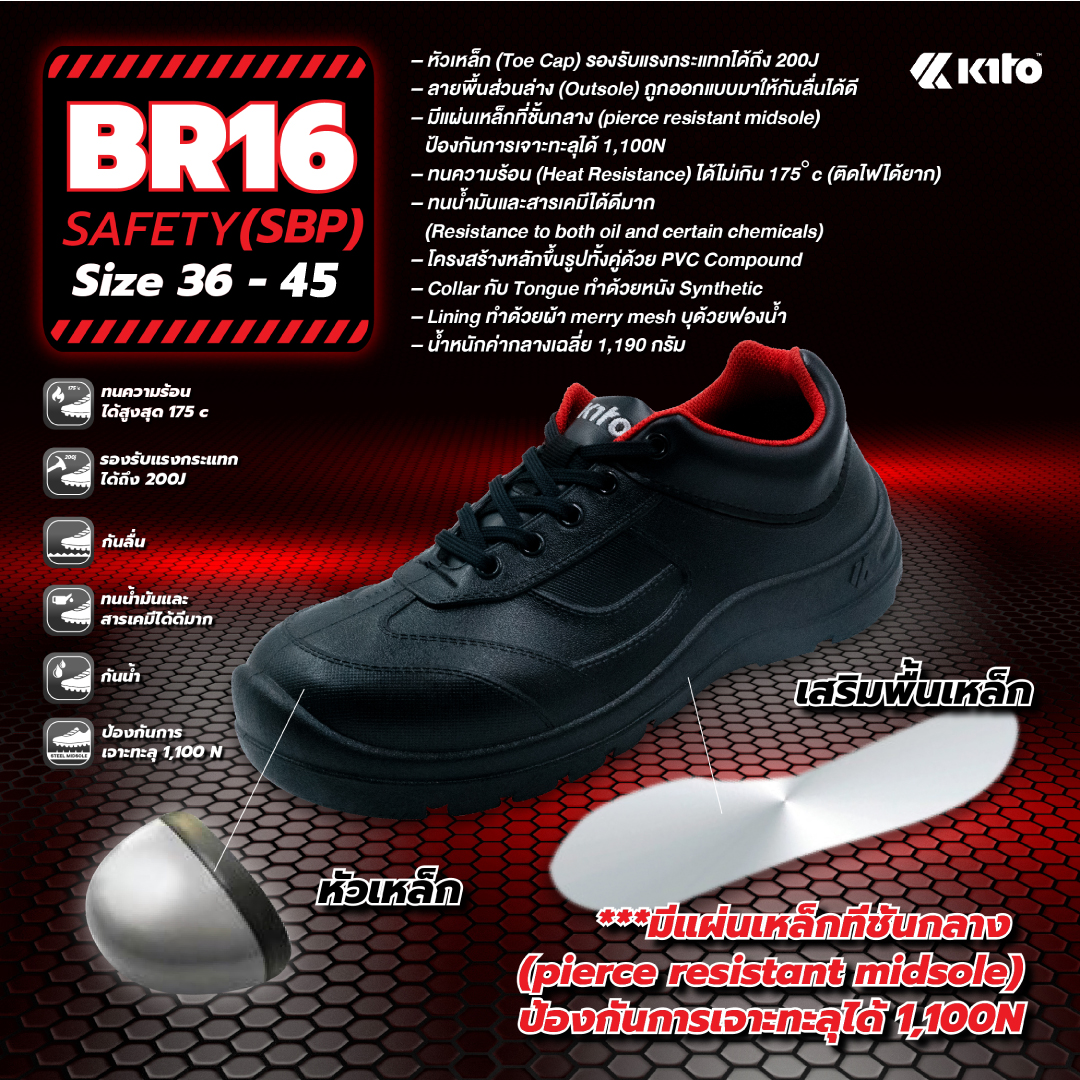 Kito กีโต้ รองเท้าเซฟตี้ นิรภัย หัวเหล็ก Safety รุ่น BR16 Size 36-45 ราคา 569 บาท*ส่งฟรี