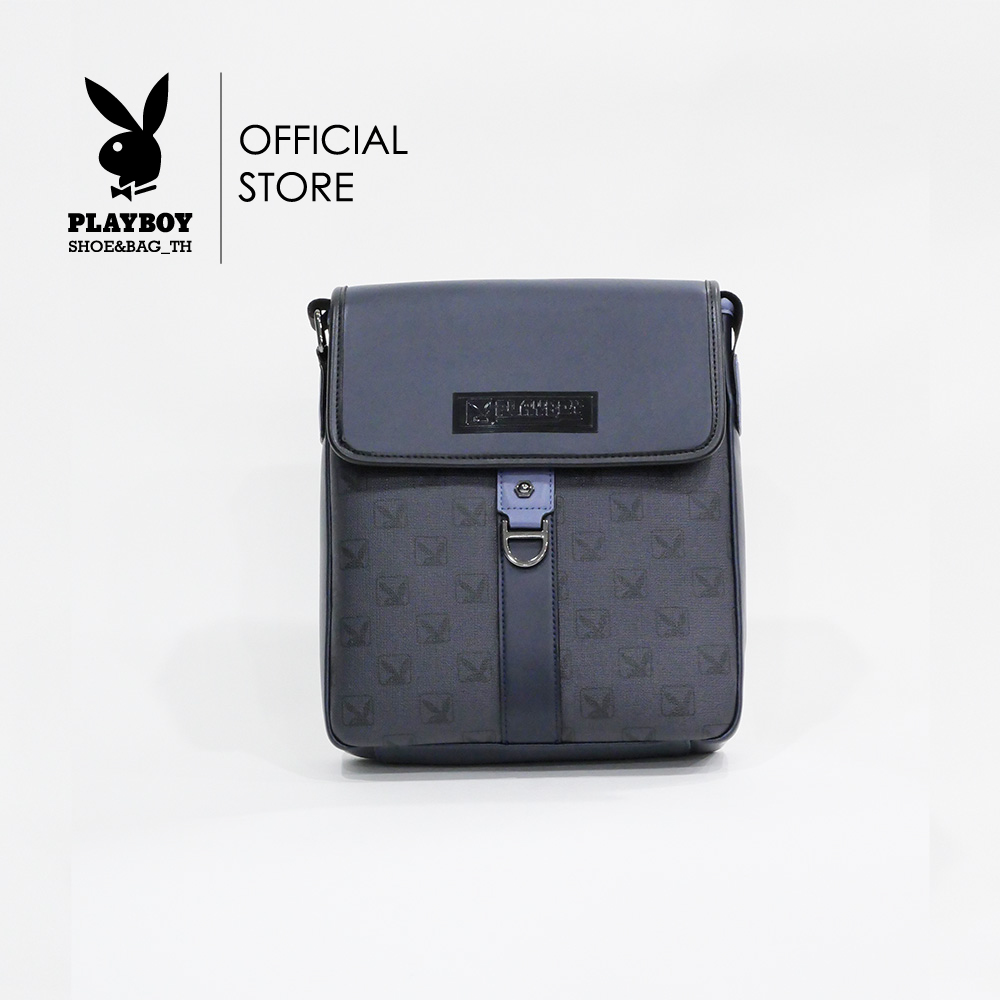 Playboy men's genuine genuine genuine leather messenger bag ST-B241PBM262-BL design PVC messenger bag rubber logo Blue ราคา 1,717 บาท*ส่งฟรี