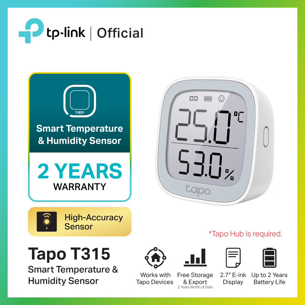 Tp-Link Tapo T310 / Tapo T315 Smart Temperature & Humidity Sensor Temperature and Humidity Meter Order to Turn On/Off Electrical Appliances in Conjunction with Smart Home Systems. ราคา 1,050 บาท*ส่งฟรี
