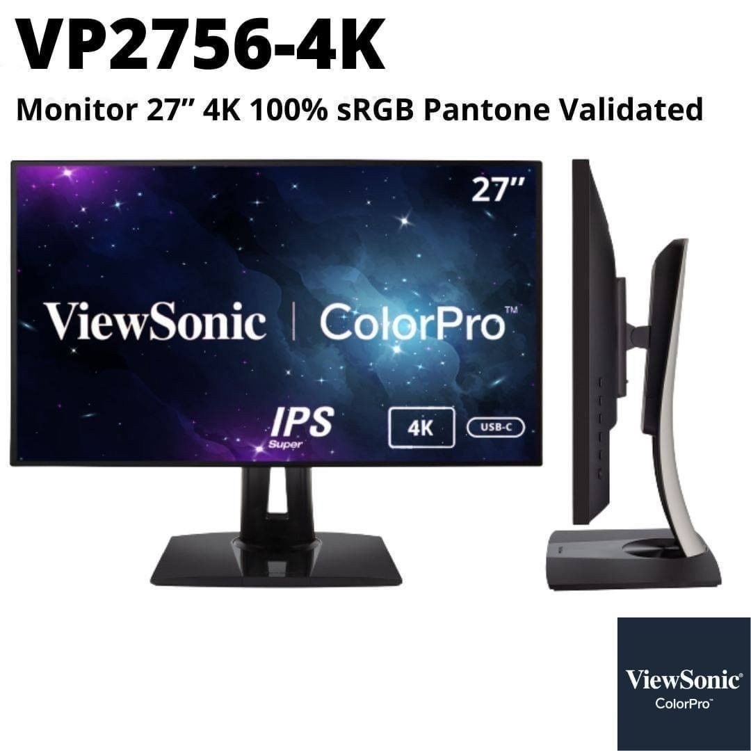 ViewSonic VP2756-4K 27 Inch Premium IPS 4K Ergonomic Monitor with Ultra-Thin Bezels, Color Accuracy, Pantone Validated, HDMI, DisplayPort and USB Type C for Professional Home and Office ราคา 14,900 บาท*ส่งฟรี